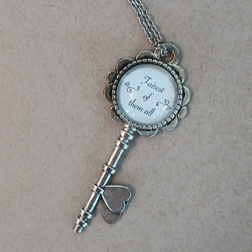 Disney Snow White Quote Fairest Of Them All Silver Key Pendant Necklace